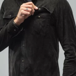 Barron Suede Shirt In Black -Dune Shop ajmone barron suede shirt in black mens outerwear leather axels vail 29676170215613