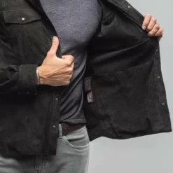 Barron Suede Shirt In Black -Dune Shop ajmone barron suede shirt in black mens outerwear leather axels vail 29813885599933