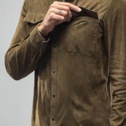 Barron Suede Shirt In Khaki -Dune Shop ajmone barron suede shirt in khaki mens outerwear leather axels vail 29919513542845