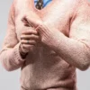 Satin Pink High V-Neck Sweater