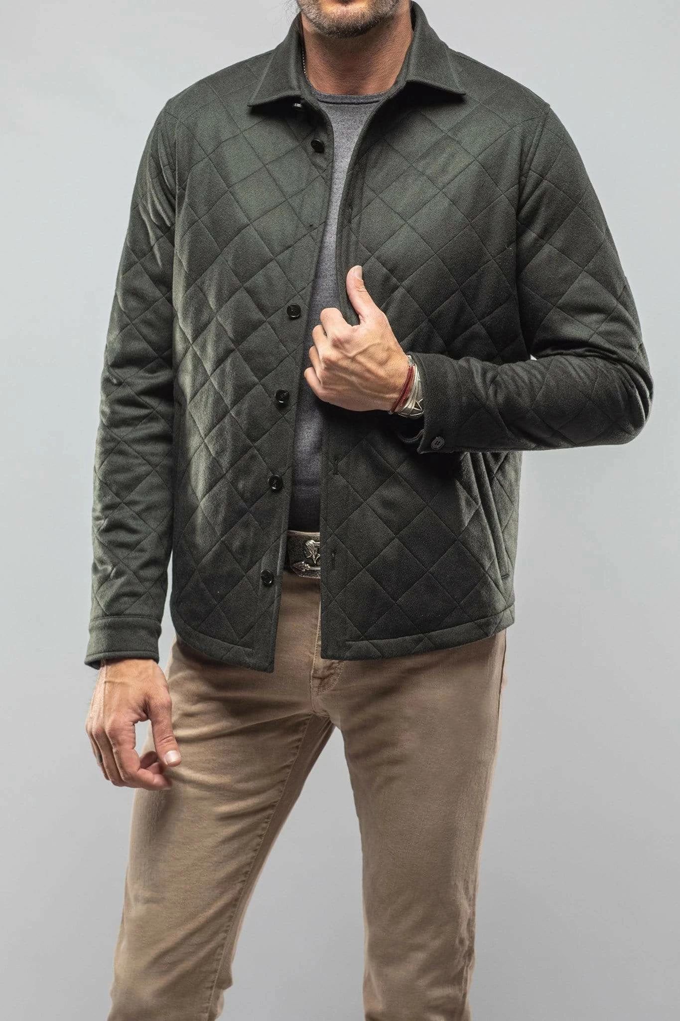 Dutton Quilted Cashmere Jacket In Olive 2 Dutton Quilted Cashmere Jacket In Olive - Image 2
