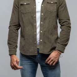 Brooks Corduroy Snap Shirt In Army -Dune Shop axels premium denim brooks corduroy snap shirt in army mens shirts axels vail 38114726150378