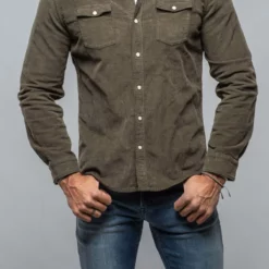 Brooks Corduroy Snap Shirt In Army