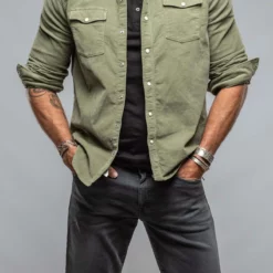 Brooks Corduroy Snap Shirt In Matcha