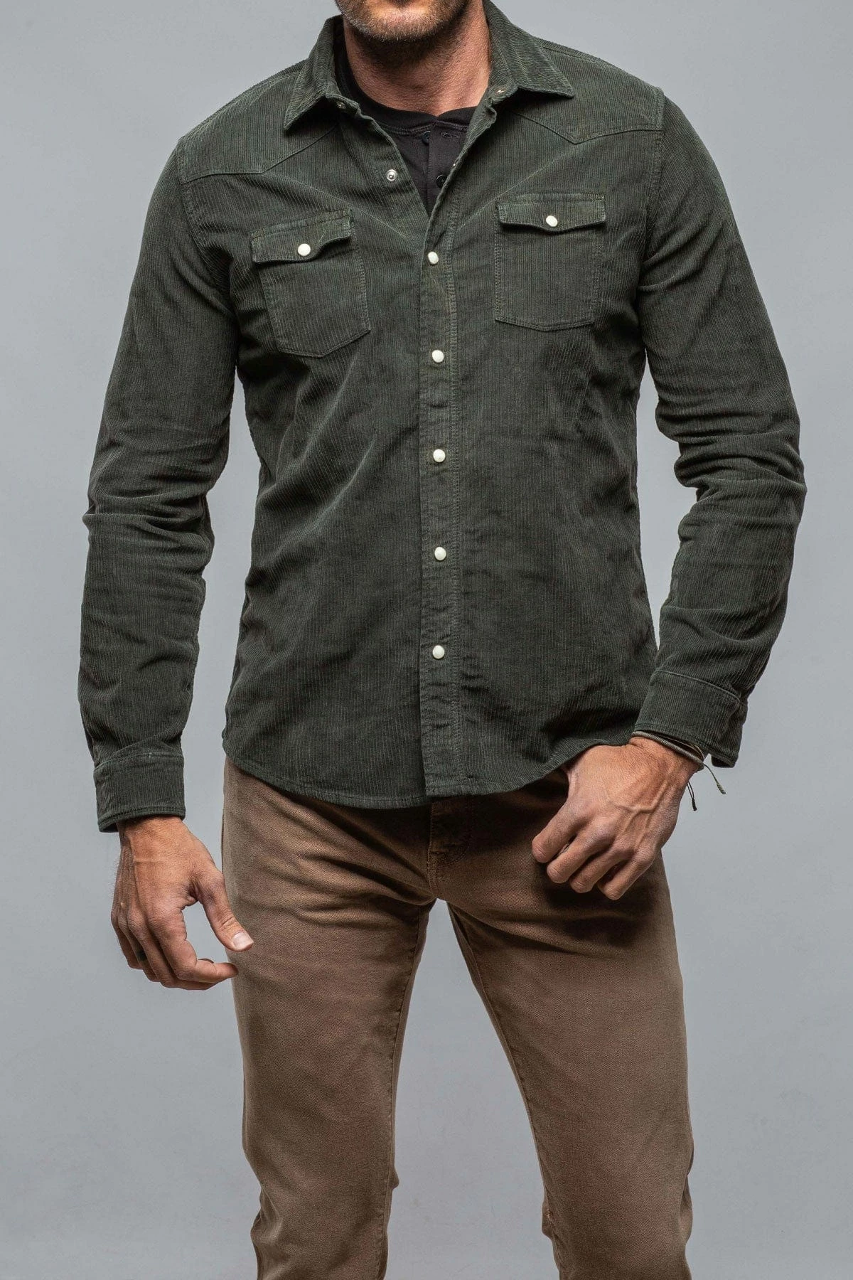 Brooks Corduroy Snap Shirt In Muschio 1 Brooks Corduroy Snap Shirt In Muschio