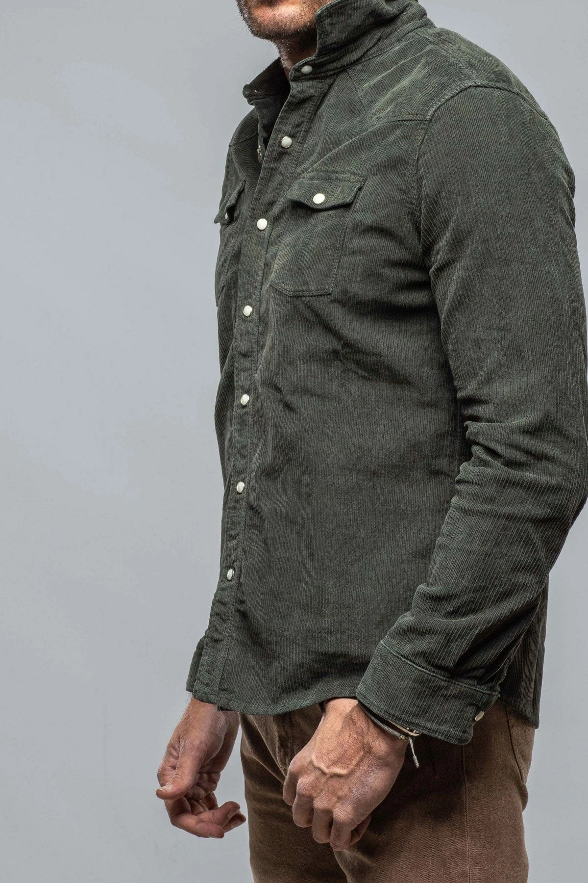 Brooks Corduroy Snap Shirt In Muschio 2 Brooks Corduroy Snap Shirt In Muschio - Image 2