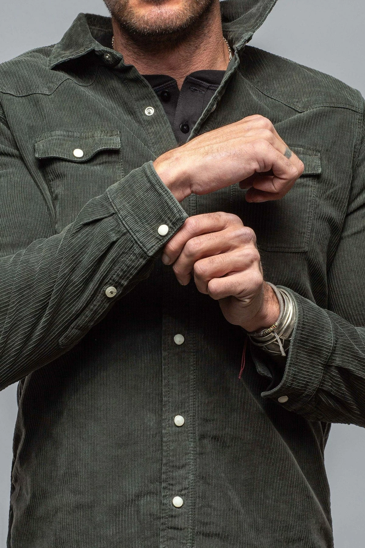 Brooks Corduroy Snap Shirt In Muschio 4 Brooks Corduroy Snap Shirt In Muschio - Image 4