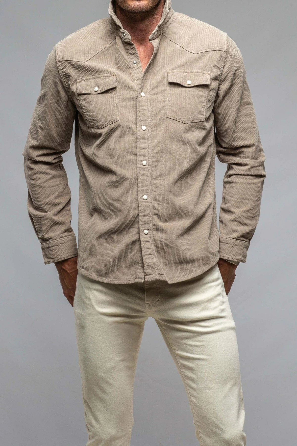 Brooks Corduroy Snap Shirt In Tortora 1 Brooks Corduroy Snap Shirt In Tortora