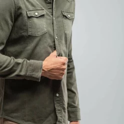 Ranger Denim Snap Shirt In Army -Dune Shop axels premium denim ranger denim snap shirt in army mens shirts axels vail 37292787695850