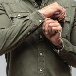 Ranger Denim Snap Shirt In Army -Dune Shop axels premium denim ranger denim snap shirt in army mens shirts axels vail 37292787794154