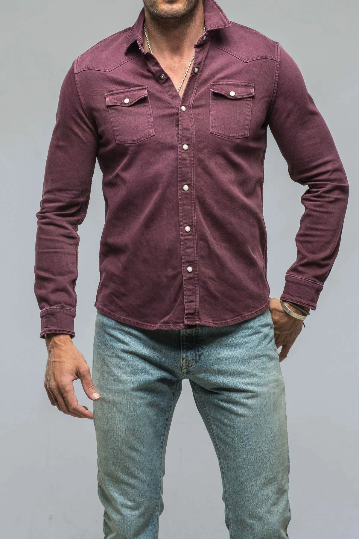 Ranger Denim Snap Shirt In Bordeaux 1 Ranger Denim Snap Shirt In Bordeaux