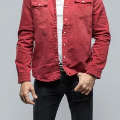 Ranger Denim Snap Shirt In Cherry -Dune Shop axels premium denim ranger denim snap shirt in cherry mens shirts axels vail 38835424493802