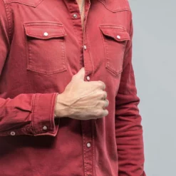 Ranger Denim Snap Shirt In Cherry -Dune Shop axels premium denim ranger denim snap shirt in cherry mens shirts axels vail 38835424821482