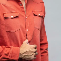 Ranger Denim Snap Shirt In Corallo -Dune Shop axels premium denim ranger denim snap shirt in corallo mens shirts axels vail 37665599684842