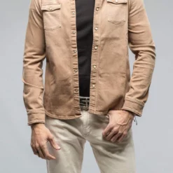 Ranger Denim Snap Shirt In Melone -Dune Shop axels premium denim ranger denim snap shirt in melone mens shirts axels vail 38819057697002