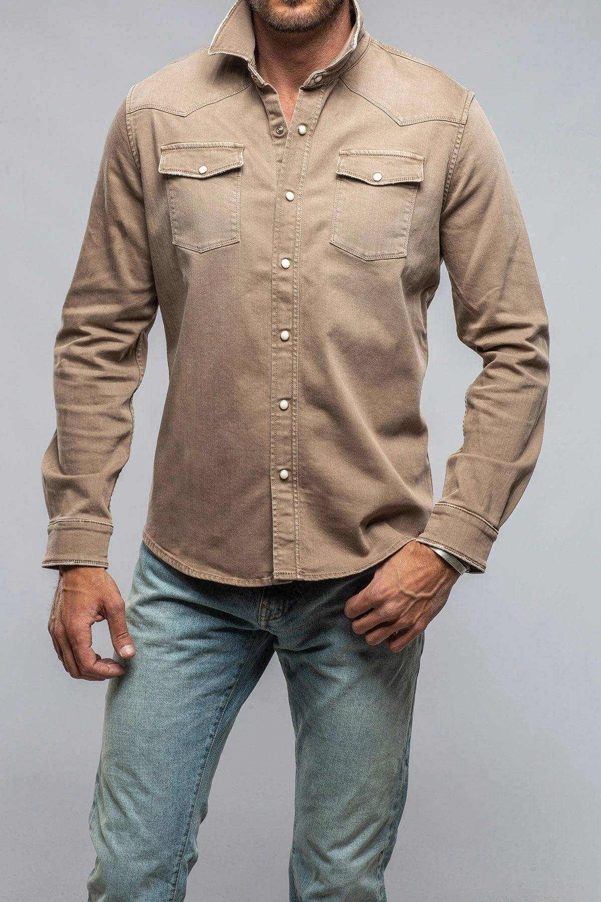 Ranger Denim Snap Shirt In Tortora 1 Ranger Denim Snap Shirt In Tortora