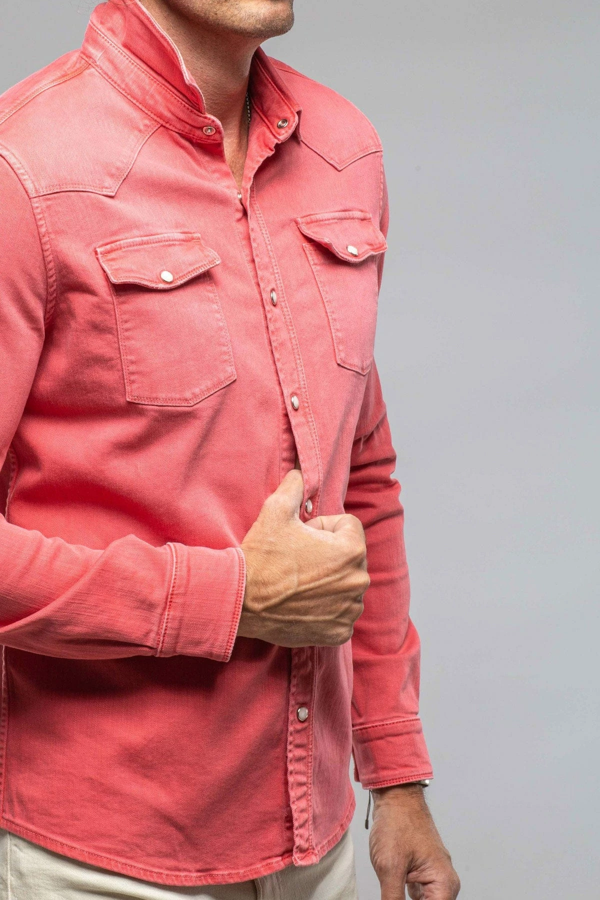 Ranger Denim Snap Shirt In Washed Corallo 2 Ranger Denim Snap Shirt In Washed Corallo - Image 2