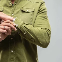 Ranger Denim Snap Shirt In Avocado -Dune Shop axels premium denim ranger snap shirt in avocado mens shirts axels vail 29098769580221