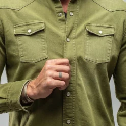 Ranger Denim Snap Shirt In Avocado -Dune Shop axels premium denim ranger snap shirt in avocado mens shirts axels vail 29922717761725