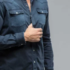Ranger Denim Snap Shirt In Blue Navy -Dune Shop axels premium denim ranger snap shirt in blue navy mens shirts axels vail 38859427348714
