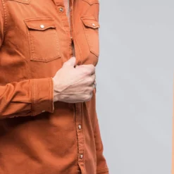 Ranger Denim Snap Shirt In Coccio -Dune Shop axels premium denim ranger snap shirt in coccio mens shirts axels vail 39124652359914