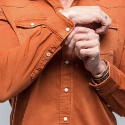 Ranger Denim Snap Shirt In Coccio -Dune Shop axels premium denim ranger snap shirt in coccio mens shirts axels vail 39124652884202