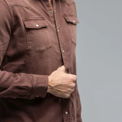 Ranger Denim Snap Shirt In Mogano -Dune Shop axels premium denim ranger snap shirt in mogano mens shirts axels vail 38859420696810