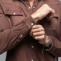 Ranger Denim Snap Shirt In Mogano -Dune Shop axels premium denim ranger snap shirt in mogano mens shirts axels vail 38859420926186