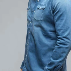 Ranger Denim Snap Shirt In Olympic Blue -Dune Shop axels premium denim ranger snap shirt in olympic blue mens shirts axels vail 38859415453930