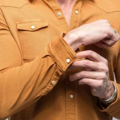 Ranger Denim Snap Shirt In Papaya -Dune Shop axels premium denim ranger snap shirt in papaya mens shirts axels vail 39124653277418