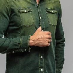 Roper Western Snap Shirt In Avocado -Dune Shop axels premium denim roper snap shirt in avocado mens shirts axels vail 37501929455850