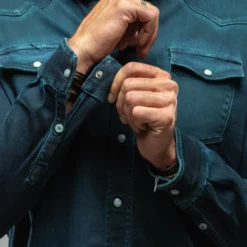 Roper Western Snap Shirt In Petroleo -Dune Shop axels premium denim roper snap shirt in petroleo mens shirts axels vail 29692676276413