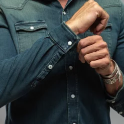 Roper Western Snap Shirt In Cactus -Dune Shop axels premium denim roper western snap shirt in cactus mens shirts axels vail 37501937090794