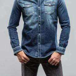 Roper Western Snap Shirt In Medium Dark Blue