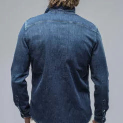 Roper Western Snap Shirt In Dark Blue -Dune Shop axels premium denim roper western snap shirt in dark blue mens shirts axels vail 38565225103594