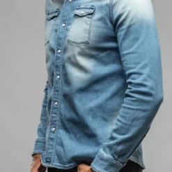 Roper Western Snap Shirt In Light Blue -Dune Shop axels premium denim roper western snap shirt in light blue mens shirts axels vail 37501953179882