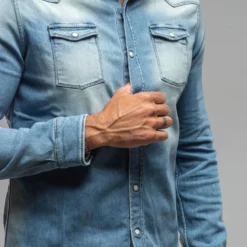 Roper Western Snap Shirt In Light Blue -Dune Shop axels premium denim roper western snap shirt in light blue mens shirts axels vail 37501953409258