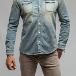 Roper Western Snap Shirt In Mid Blue
