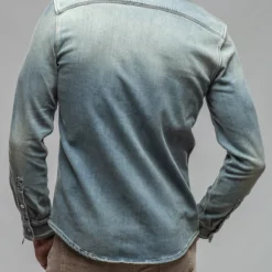 Roper Western Snap Shirt In Mid Blue -Dune Shop axels premium denim roper western snap shirt in mid blue mens shirts axels vail 37501957701866