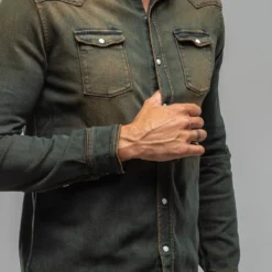 Roper Western Snap Shirt In Overdyed Ruggine -Dune Shop axels premium denim roper western snap shirt in overdyed ruggine mens shirts axels vail 37501963075818