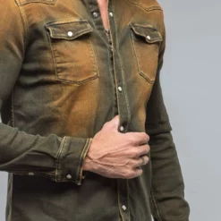 Roper Western Snap Shirt In Papaya -Dune Shop axels premium denim roper western snap shirt in papaya mens shirts axels vail 38486246129898