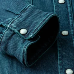 Roper Western Snap Shirt In Petroleo -Dune Shop axels premium denim roper western snap shirt in petroleo mens shirts axels vail 37713038016746