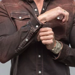 Roper Western Snap Shirt In Ruggine Rust -Dune Shop axels premium denim roper western snap shirt in ruggine rust mens shirts axels vail 38486228959466