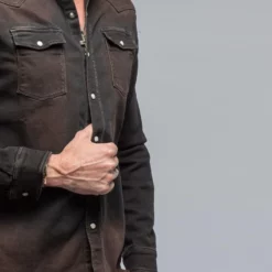 Roper Western Snap Shirt In Wenge -Dune Shop axels premium denim roper western snap shirt in wenge mens shirts axels vail 39154614567146
