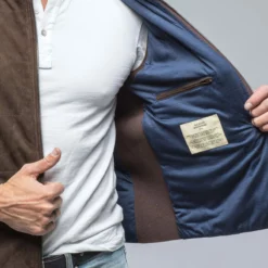 Rye Suede Vest In Chocolate -Dune Shop baldassari rye suede vest in chocolate mens outerwear leather axels vail 38565297422570 1