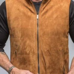 Rye Suede Vest In Cigar -Dune Shop baldassari rye suede vest in cigar mens outerwear leather axels vail 38593658061034