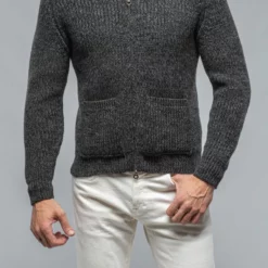 Galway Chunky Cashmere Full Zip In Charcoal