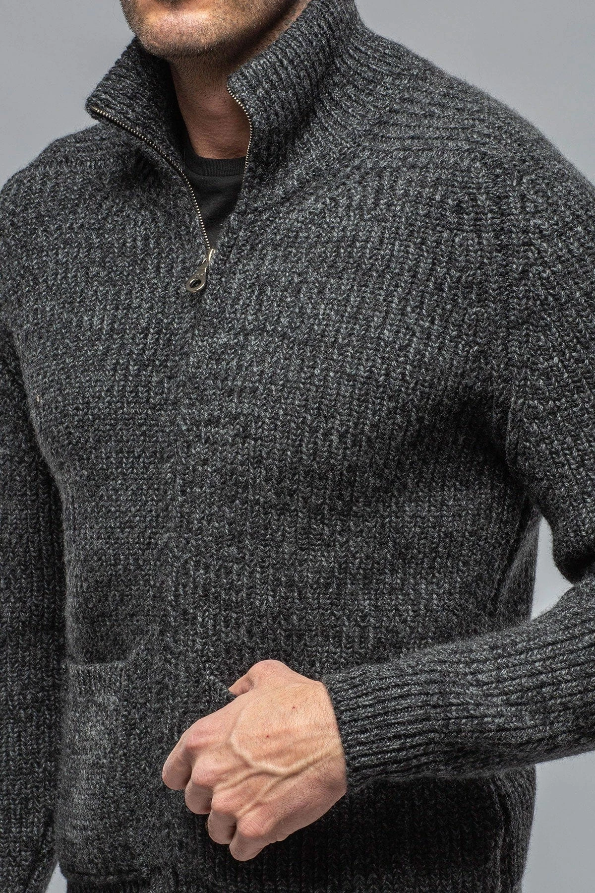 Galway Chunky Cashmere Full Zip In Charcoal 2 Galway Chunky Cashmere Full Zip In Charcoal - Image 2