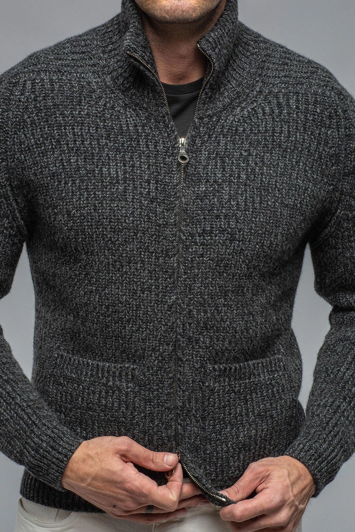 Galway Chunky Cashmere Full Zip In Charcoal 6 Galway Chunky Cashmere Full Zip In Charcoal - Image 6