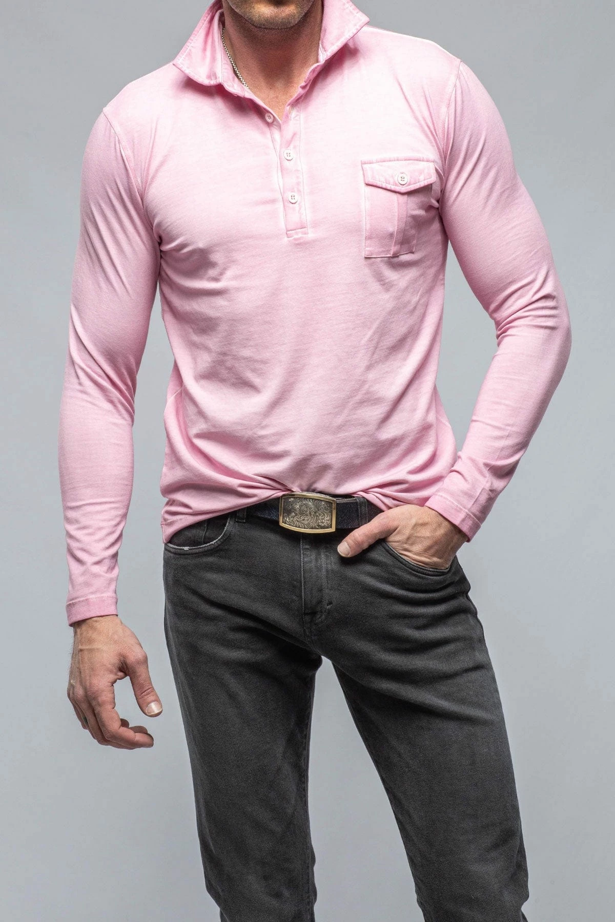 Dune Cafe Paco LS Polo Shirt In Pink 1 Dune Cafe Paco LS Polo Shirt In Pink